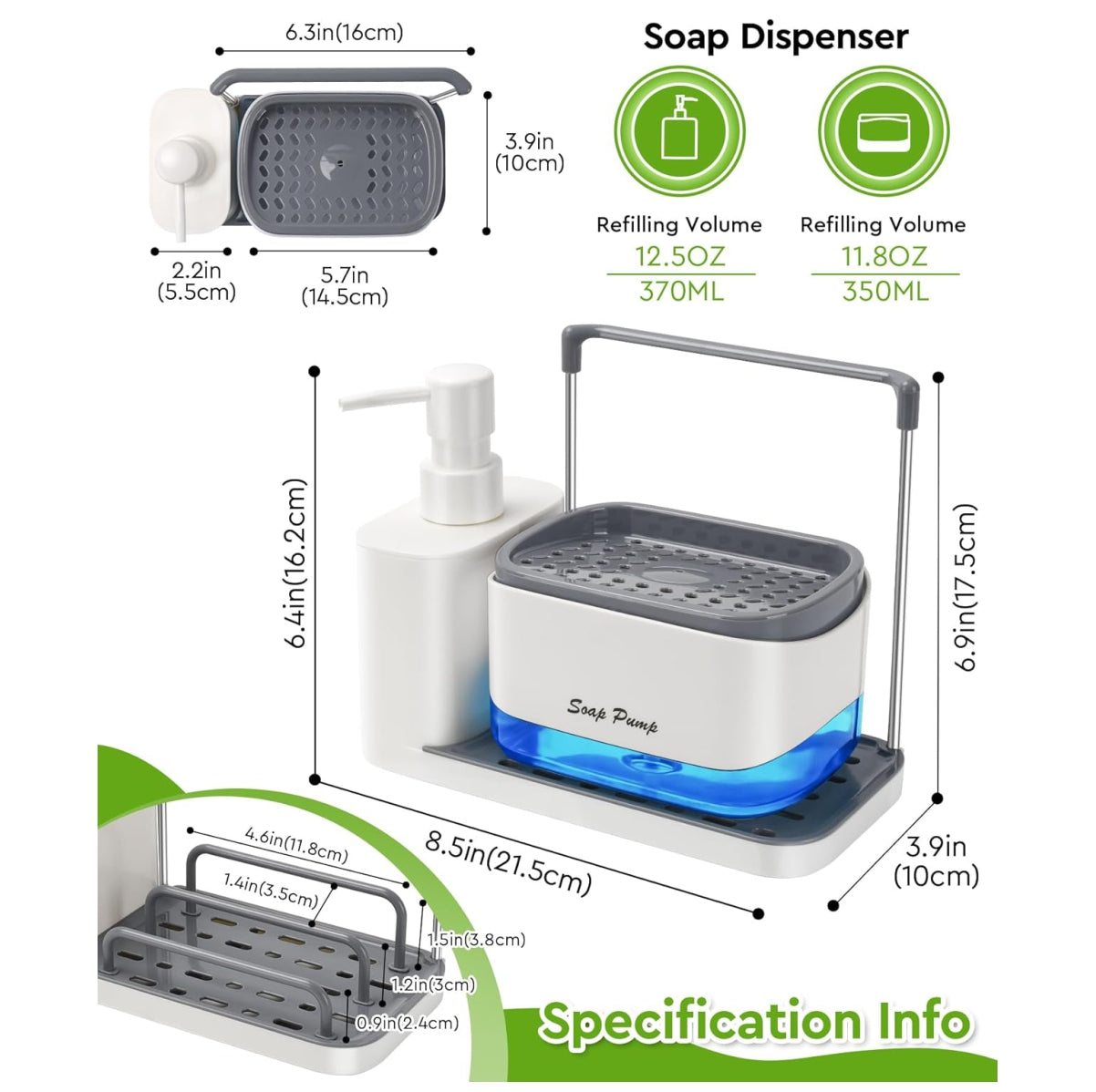 Dispensador Doble Jabon y Bandeja Cocina